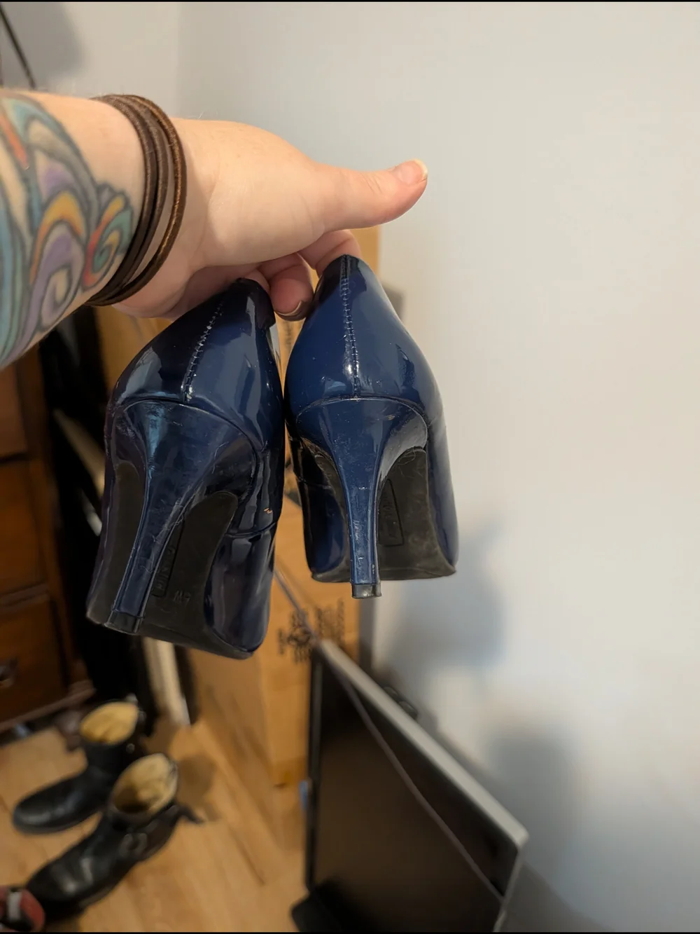 comfort plus by Predictions Navy Patent Round-Toe Pumps
